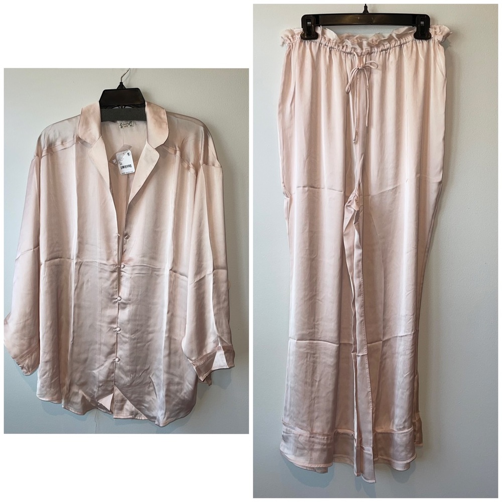 Free People Dreamy Days Pajamas - Long Sleeve sz Medium in Pink Nectar NWT.